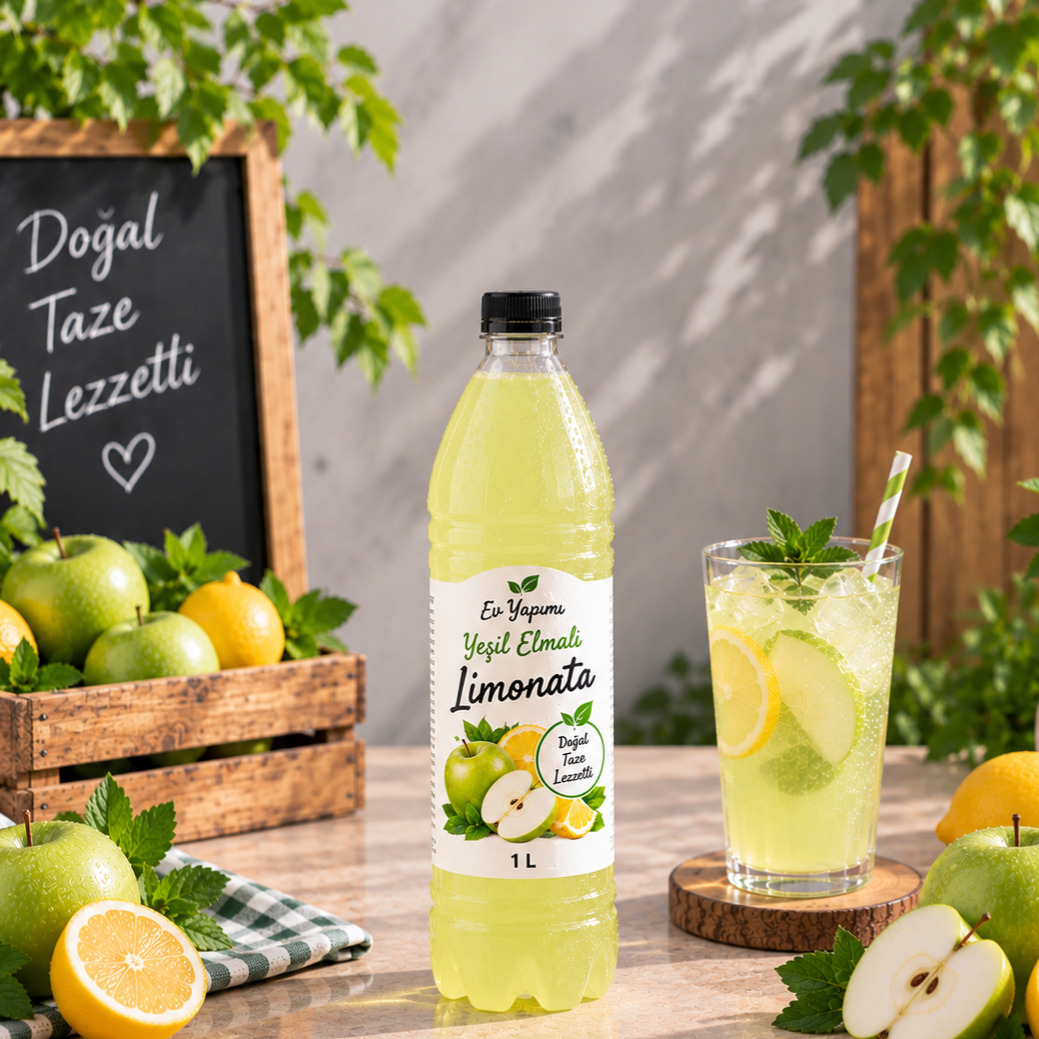 Ev Yapımı Yeşil Elma Aromalı Limonata 1 Lt