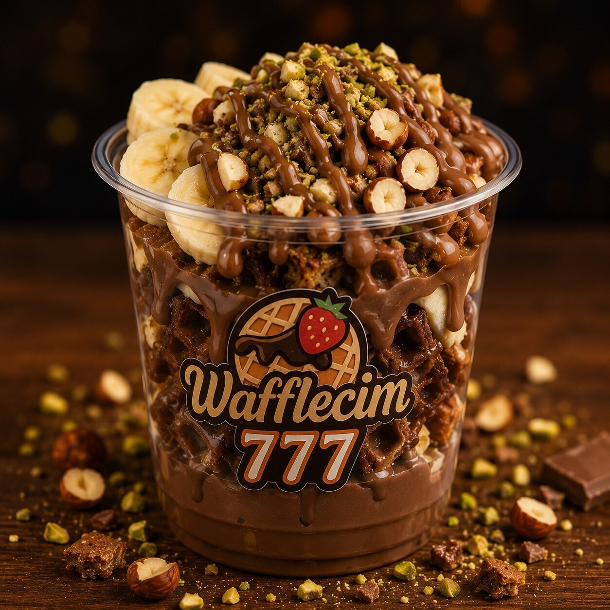 Cup Waffle | Sütlü Çikolata Soslu, Muzlu Çilekli
