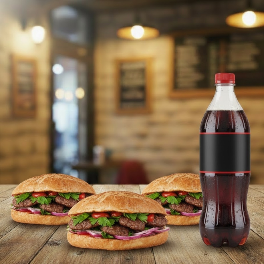 3'lü Ekmek Arası Izgara Köfte Menü