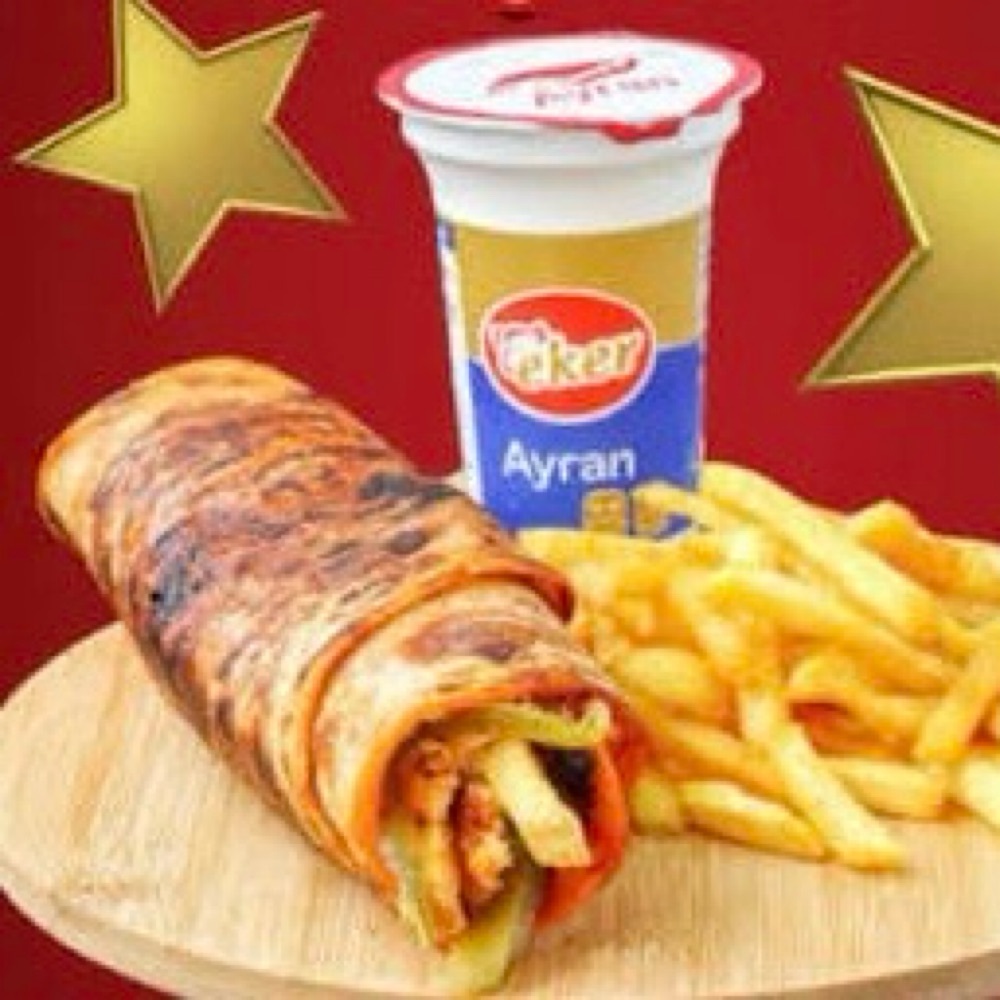 Eco Menü Hatay usulü tavuk dürüm(100gr)+Patates+Ayran(170ml)