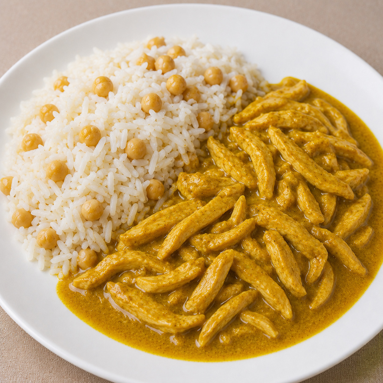 King Rice Tavuk Üstü 150 Gr Köri Soslu Tavuk 250 Gr Tereyağlı Pilav 50 Gr Nohut