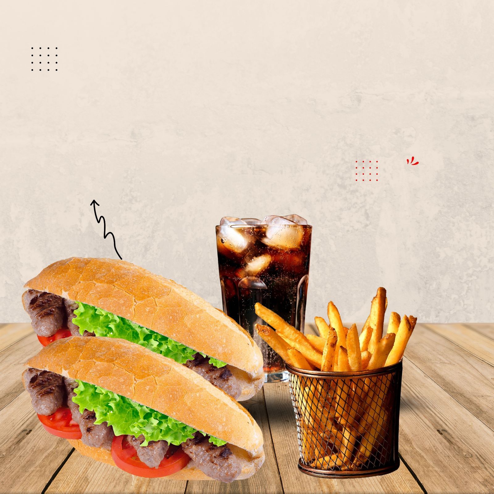 2 Ekmek Arası + Litrelik İçecek + Patates Kızartması