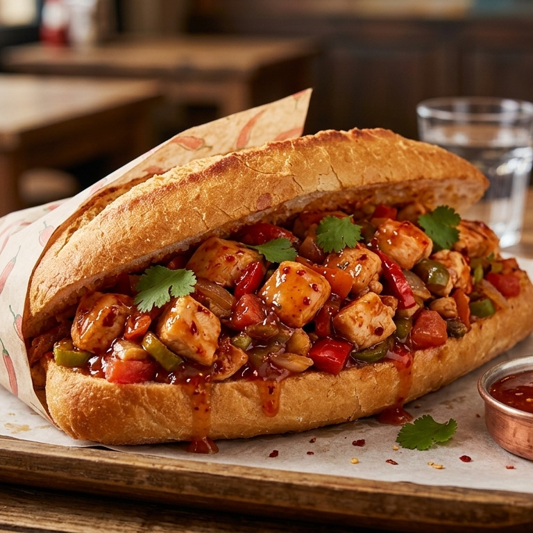 Sweet Chili Soslu Yarım Ekmek Sac Tavuk Sote