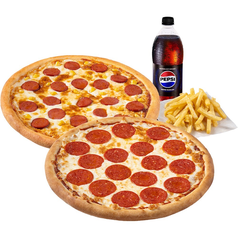 2 Orta Boy Pizza Menü + Patates
