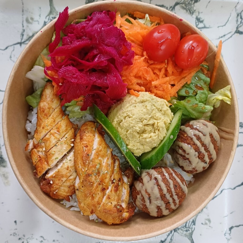 YENİ BP Falafel Izgara Tavuk Humus & Falafel, Grilled Chicken, Humus
