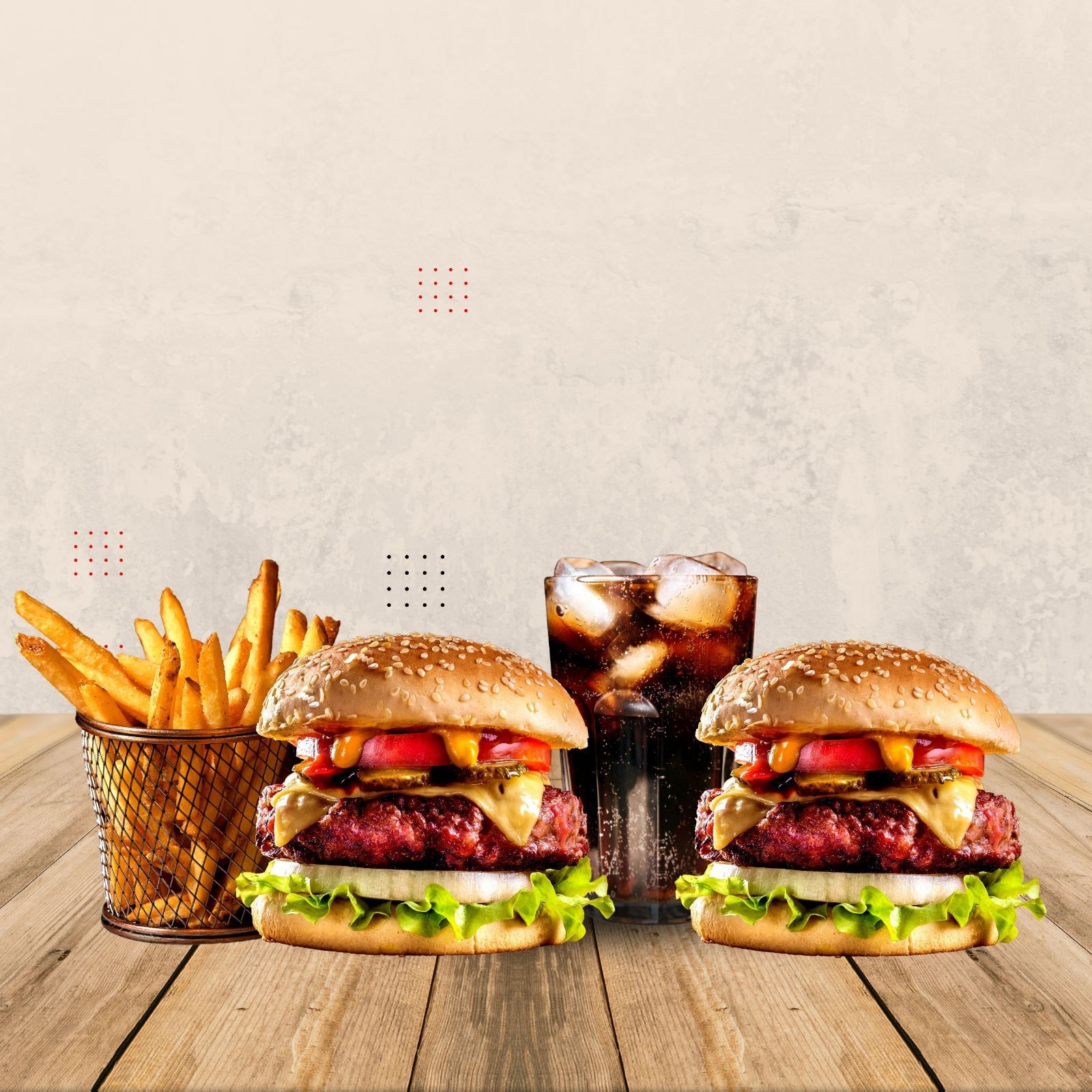 2 Hamburger + Litrelik İçecek + Patates Kızartması