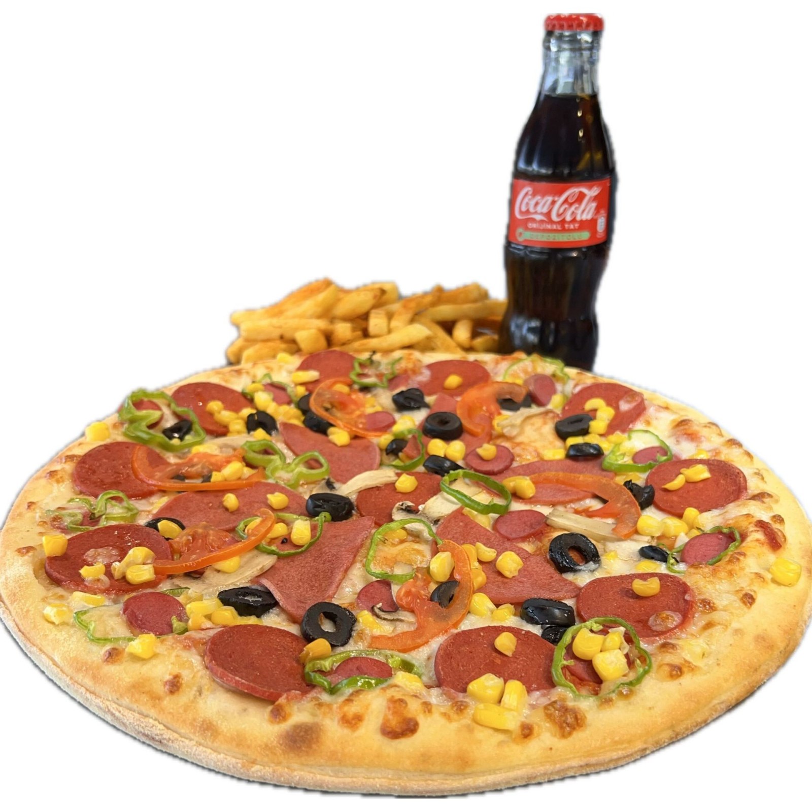 Menü 2 Orta Boy Pizza + Patates Kızartması +Şişe Kola