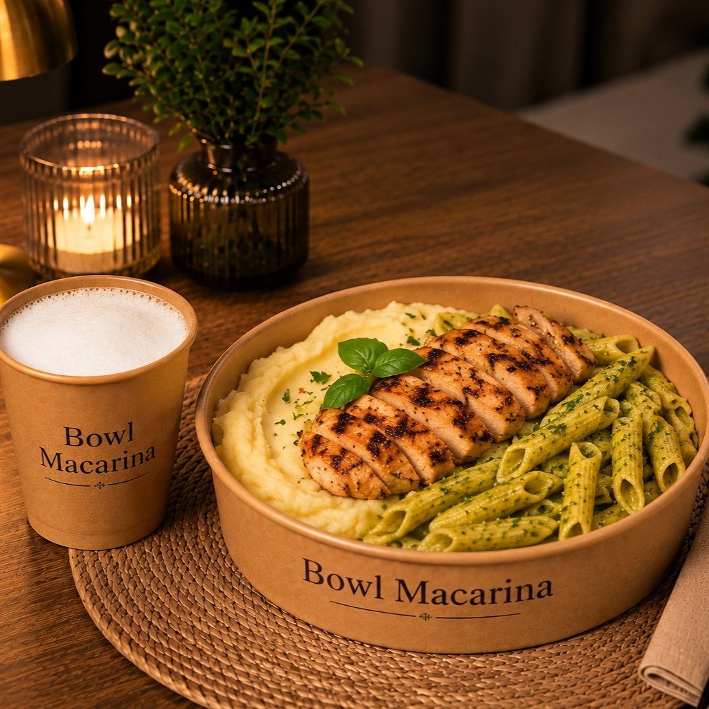 XXL Bowl Fesleğenli Makarna & Izgara Tavuk (Püreli) + Ayran