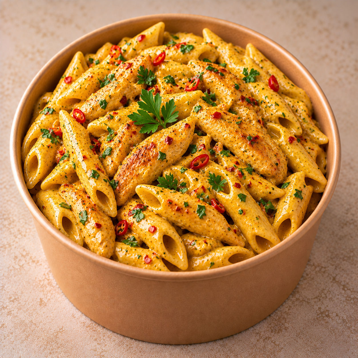 Acılı Köri Soslu Tavuklu Penne