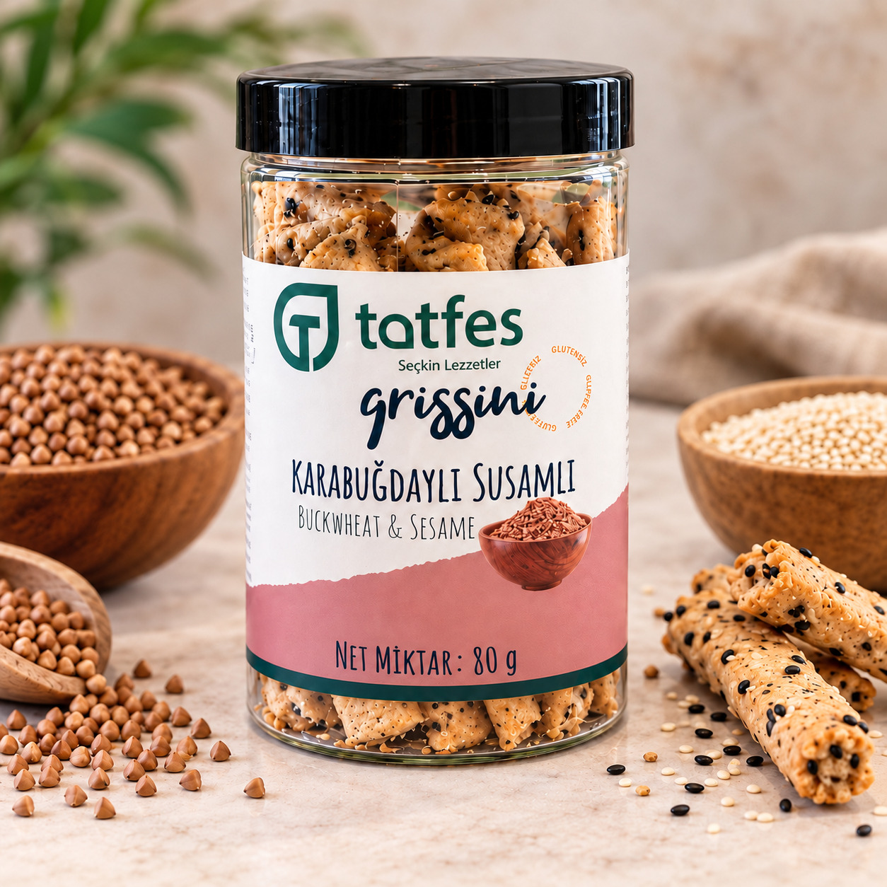 Tatfes Karabuğdaylı Susamlı Grissini - 80 gr
