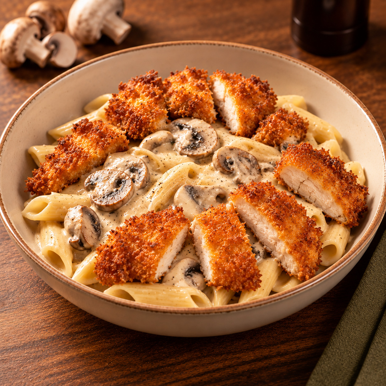 Kremalı Mantarlı Çıtır Tavuklu Penne