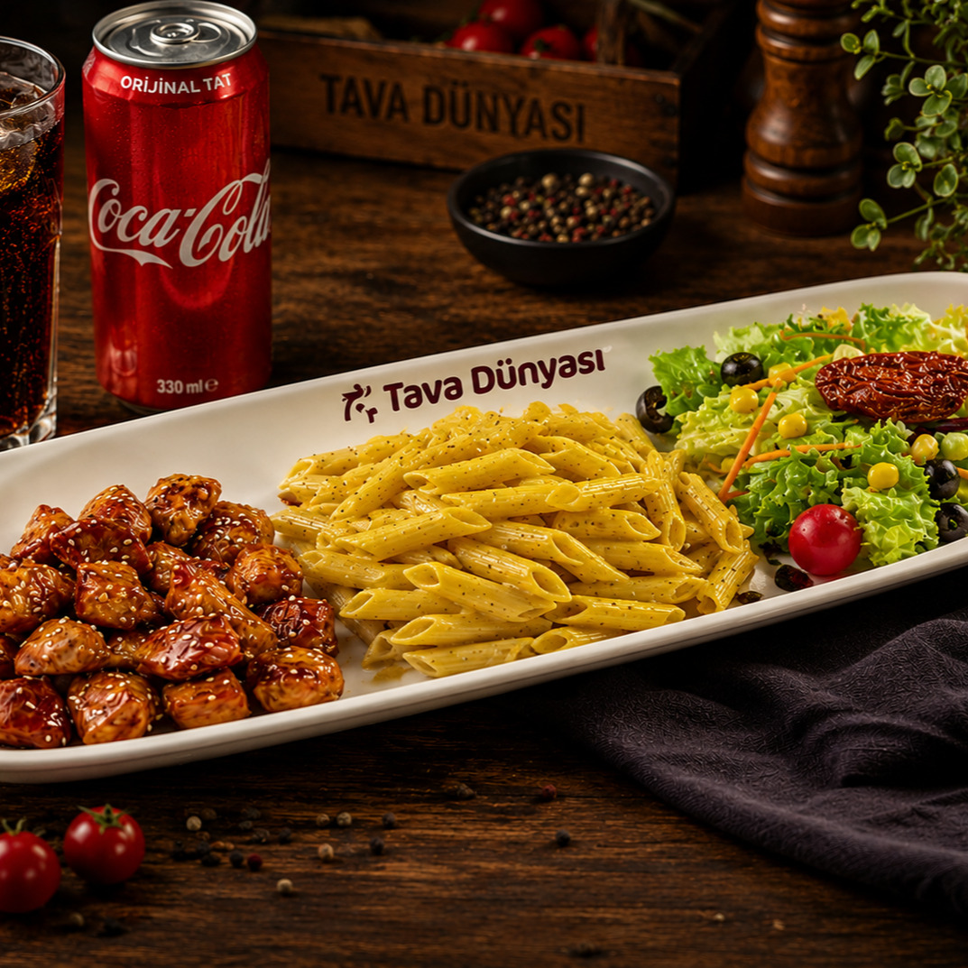 Teriyaki Soslu Tavuk + Kremalı Penne + Akdeniz Salata