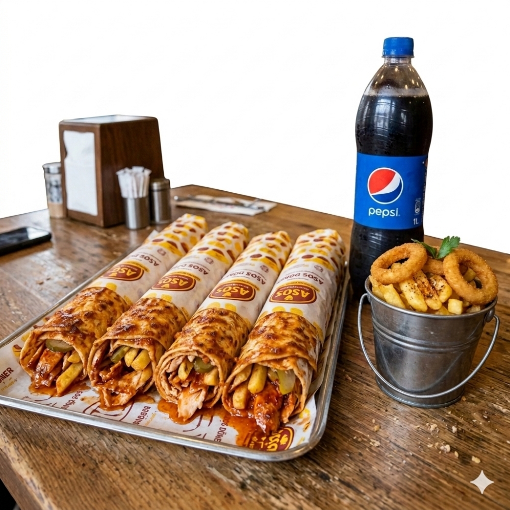 4 Hatay Usulü Zurna Dürüm, Patates Soğan Halkası 1 Litre Pepsi Hediye