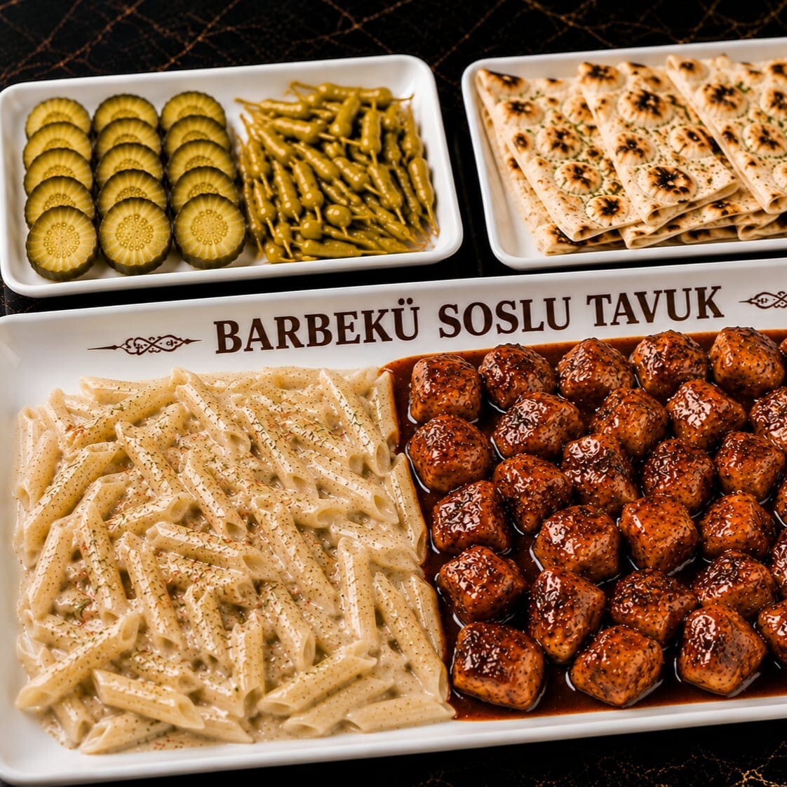 Barbekü Soslu Tavuk & Kremalı Penne Makarna