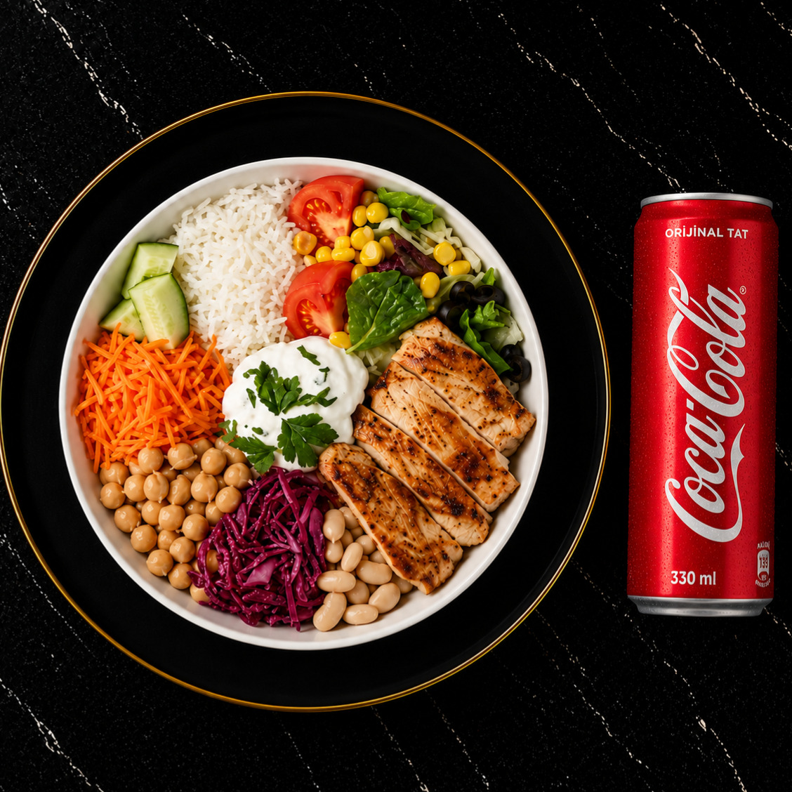 Izgara Tavuk & Pilav Bowl + Coca Cola (33 ml)