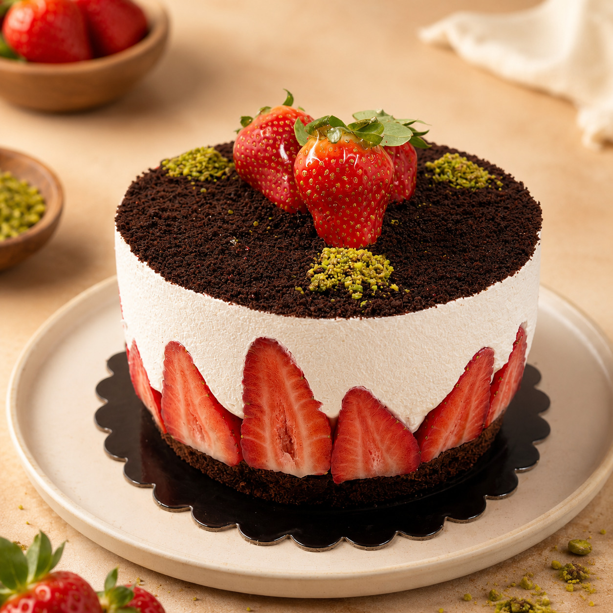 Mois Çilekli Beyaz Çikolatalı Profiterol Sos Yaş Pasta No: 0 (4 - 6 Kişilik)