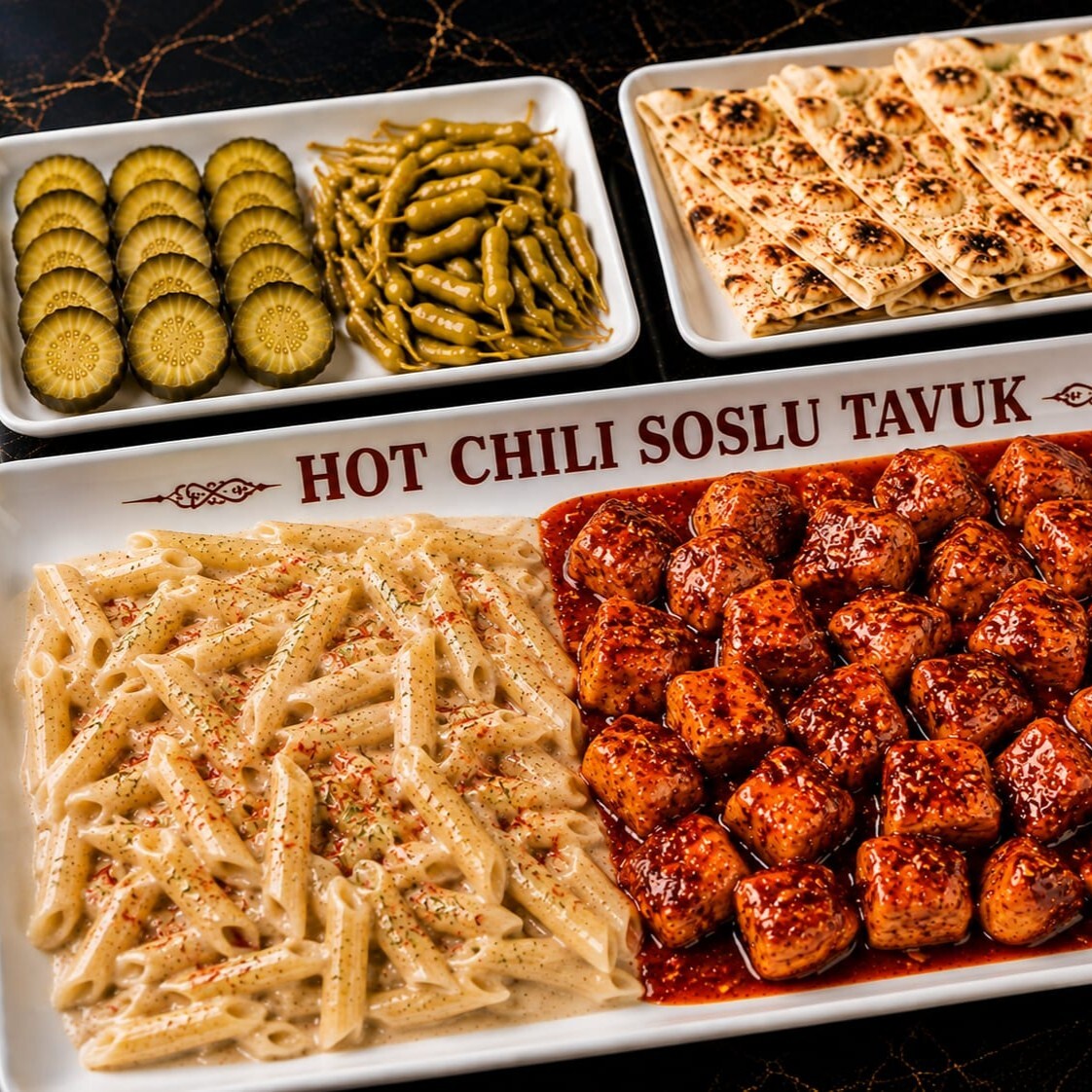 Hot Chili Soslu Tavuk & Kremalı Penne Makarna