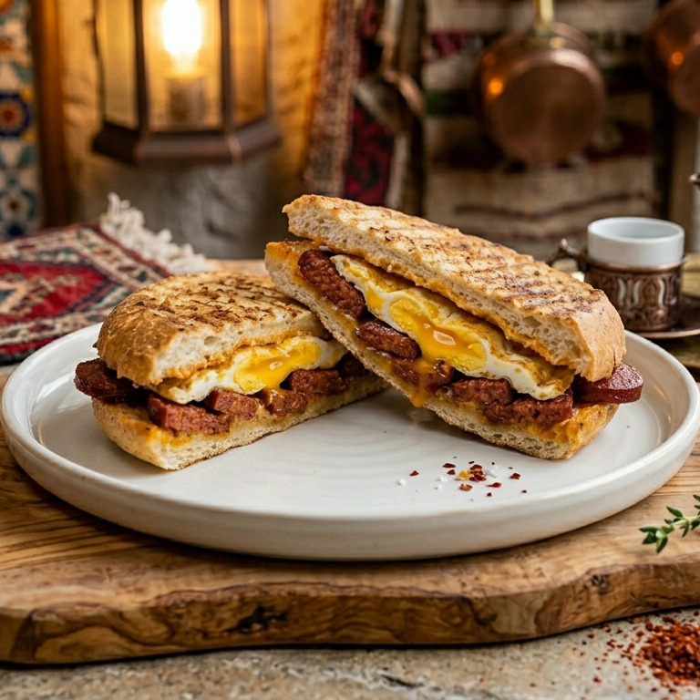Tost Ekmeğinde Sucuklu Yumurtalı Tost