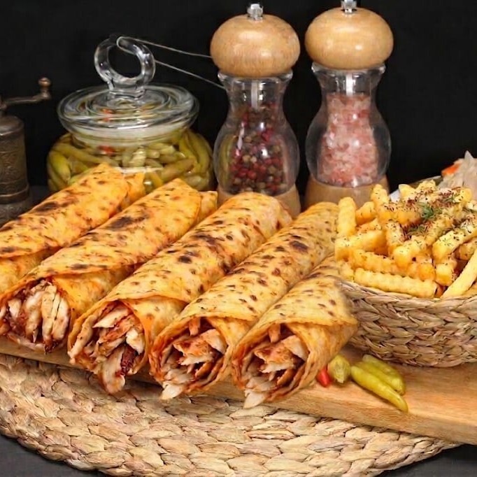 (5 Adet) Hatay Usulü Mega Tavuk Döner Dürüm (150 gr) (40 cm) + Patates