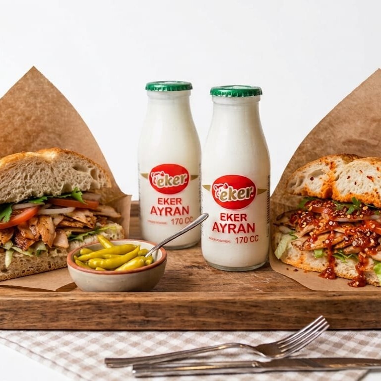 2 Yarım Ekmek Arası Tavuk Döner + 2 Ayran