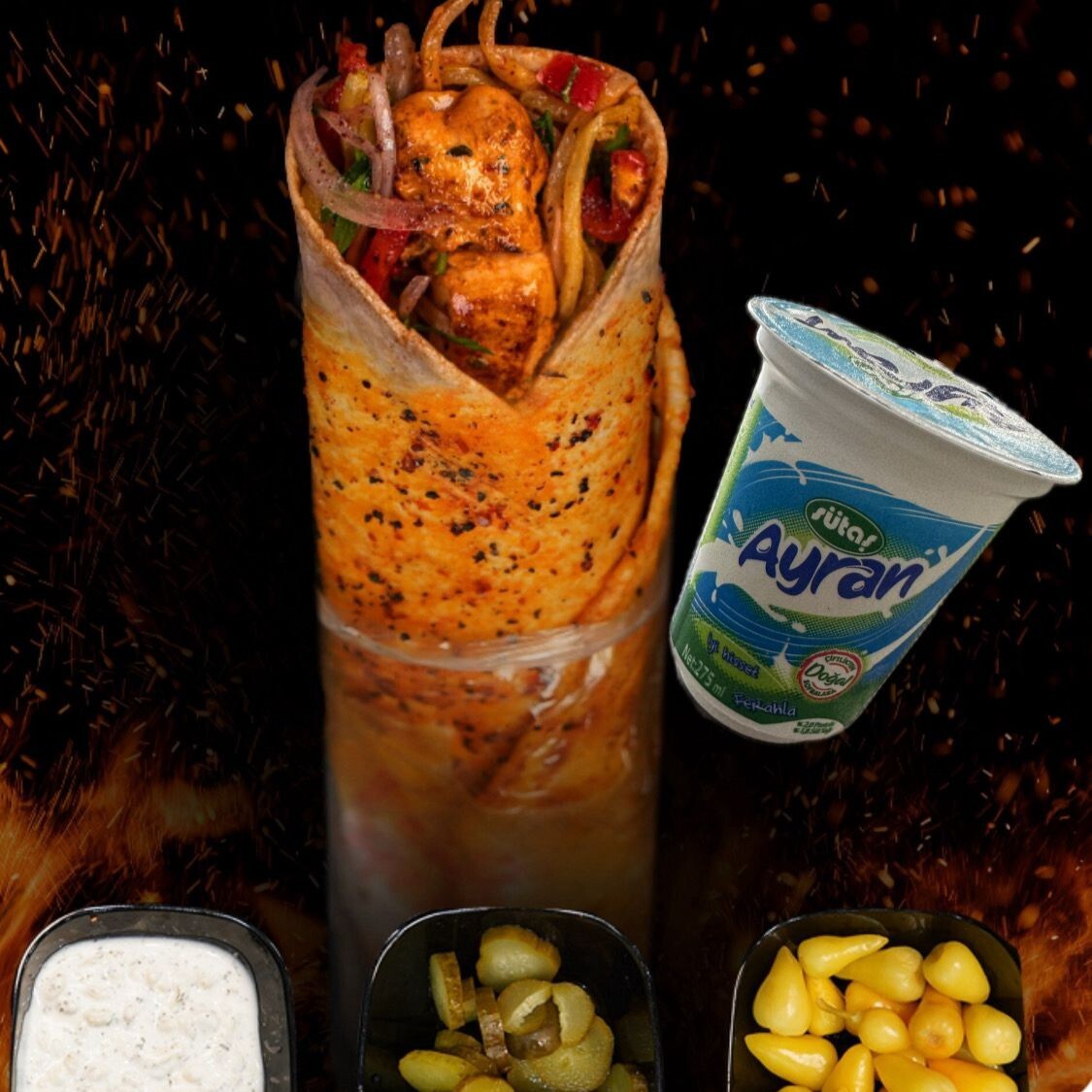 Tavuk Şiş Dürüm+ Ayran +Mezeler