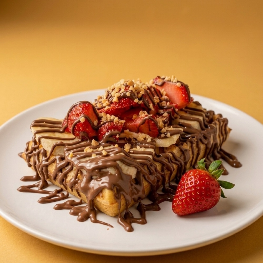 Sütlü Çilekli Bütün Waffle