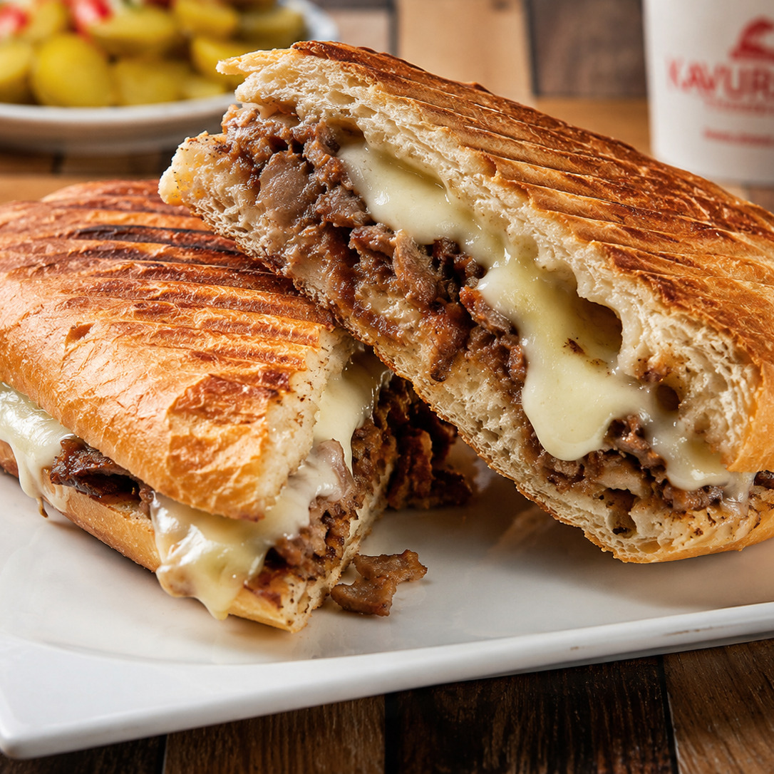 Yarım ekmek arası kavurmalı kaşarlı tost