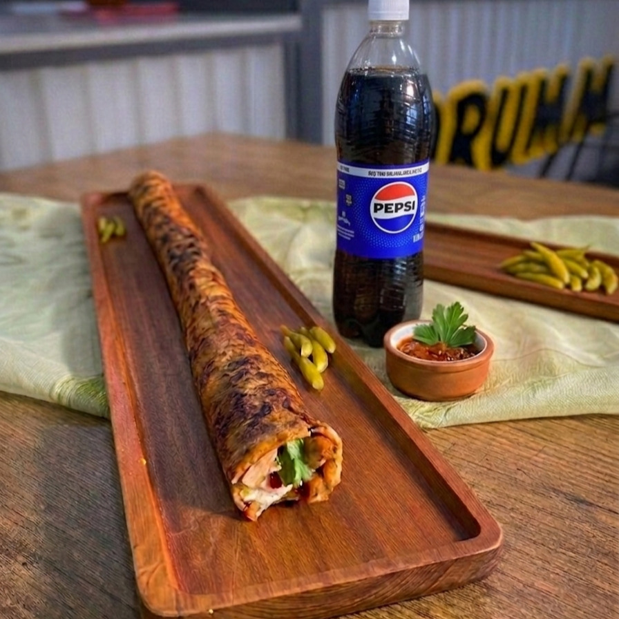 2 Adet Özel Soslu İçi Bir Buçuk Zurna Dürüm 70 cm 180 gr + 1 Litre Pepsi