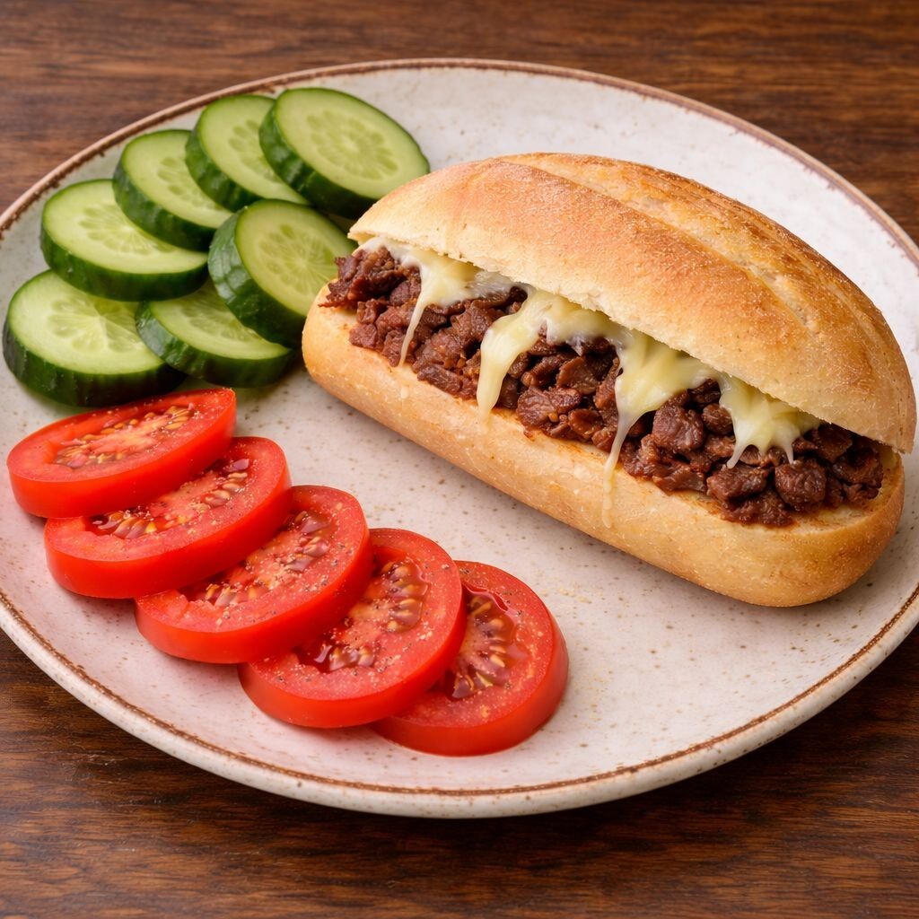 Yarım Ekmek Arası Kavurmalı Kaşarlı Tost