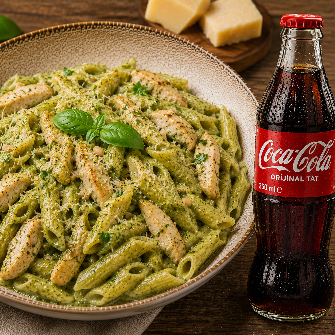 Tavuk Kremalı Pesto Soslu Penne Makarna + Coca Cola (250 Ml)
