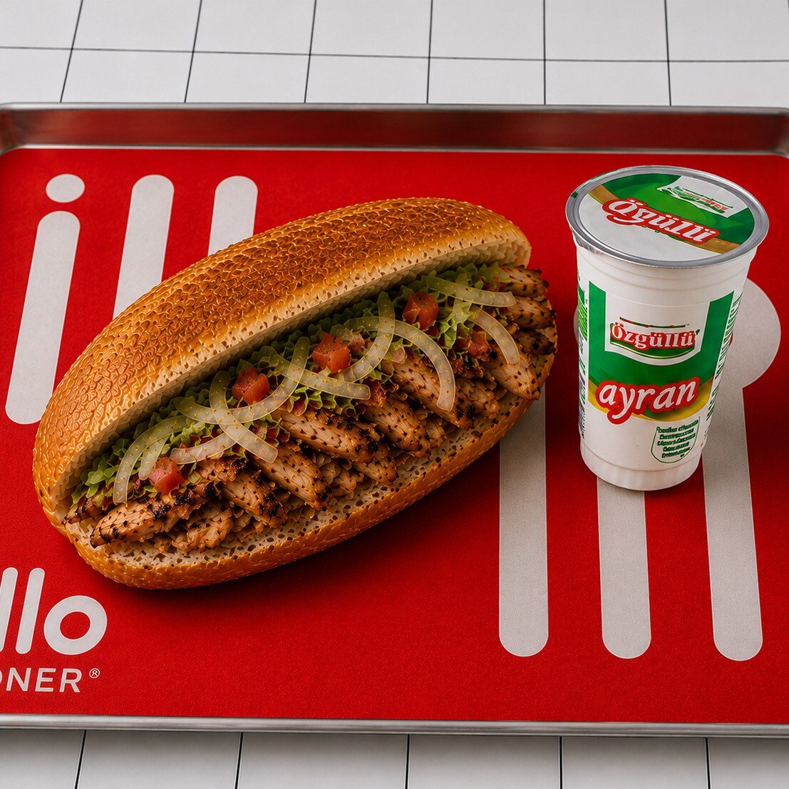 Mega Üç Çeyrek Ekmek Arası Tavuk Döner & Ayran Menü