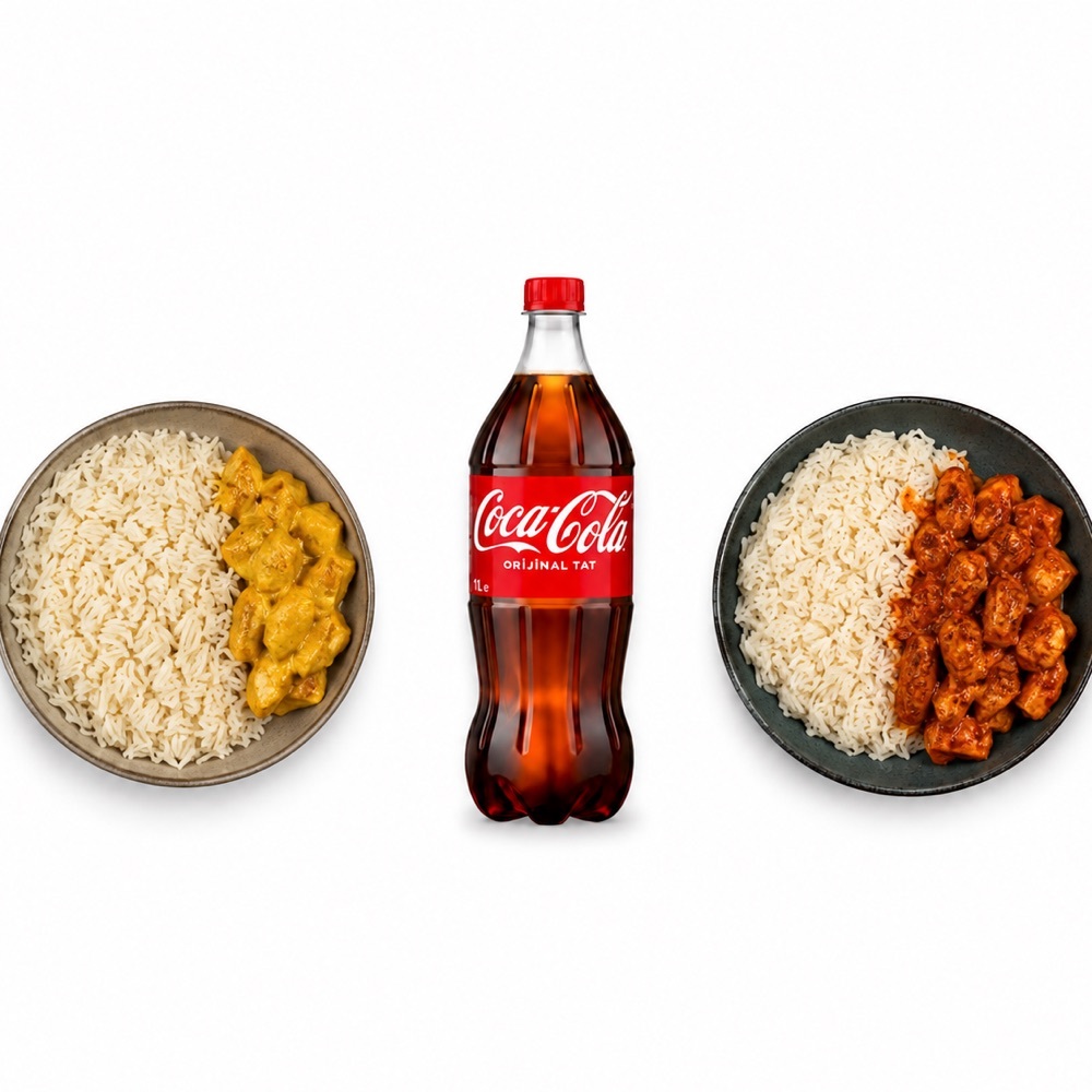 Köz Soslu Basmati + Köri Soslu Basmati + 1 Litre Kola