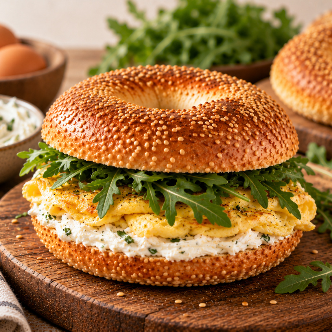 Labne ve Yumurtalı Bagel Sandviç