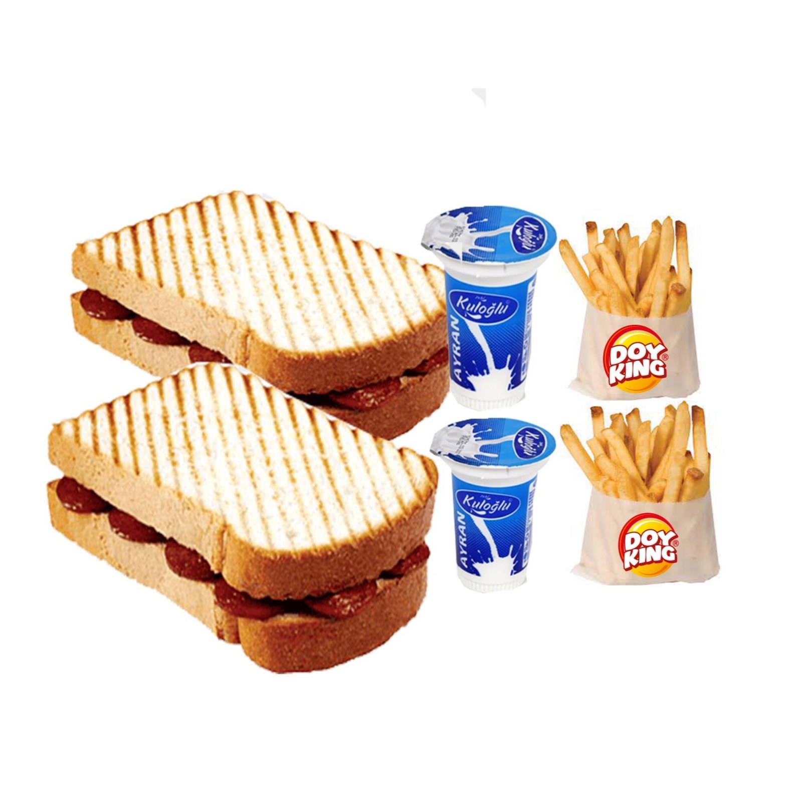 2 li Doy Men 2 Kare Tost 2 Patates Kızartması 2 Ayran
