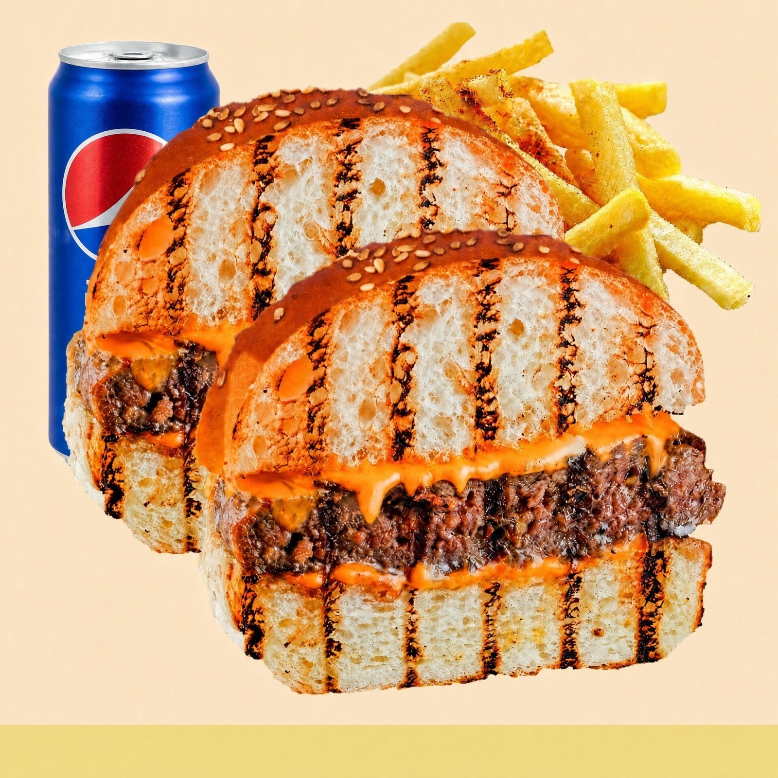 Steak Burger Menü + Pepsi ( 33 Cl.)