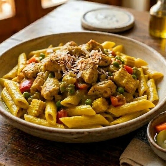 Makarna Üstü Köri Soslu Tavuk