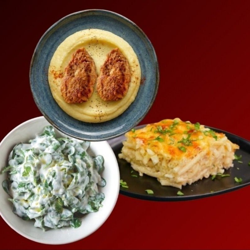 Püreli Kadınbudu Köfte & Fırın Makarna & Yoğurtlu Semizotu