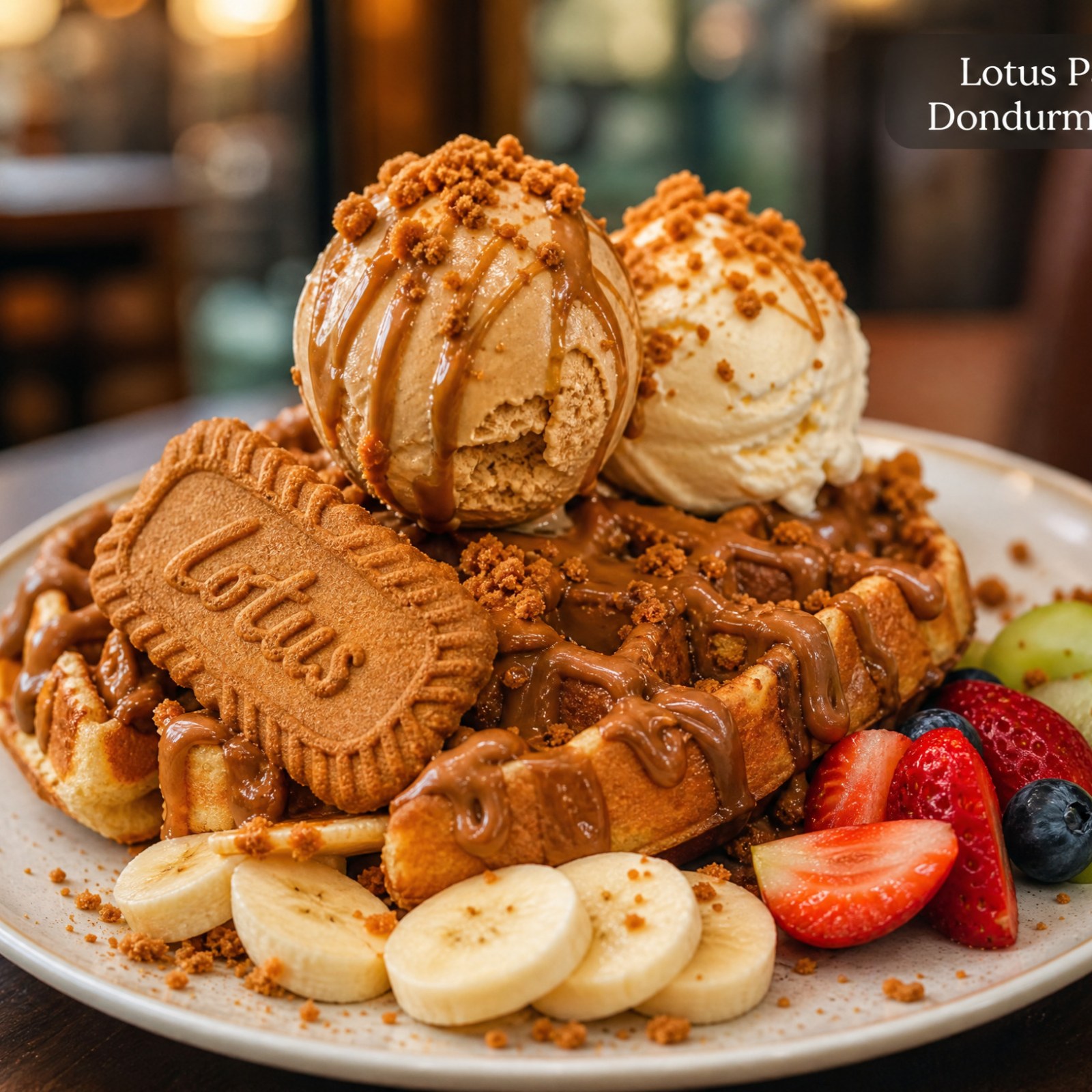 Lotus Parçacıklı Dondurmalı Waffle
