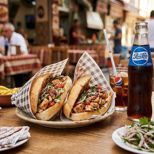 2 Tavuk Tantuni Yarım ekmek + 1 adet Pepsi 250ml Cola