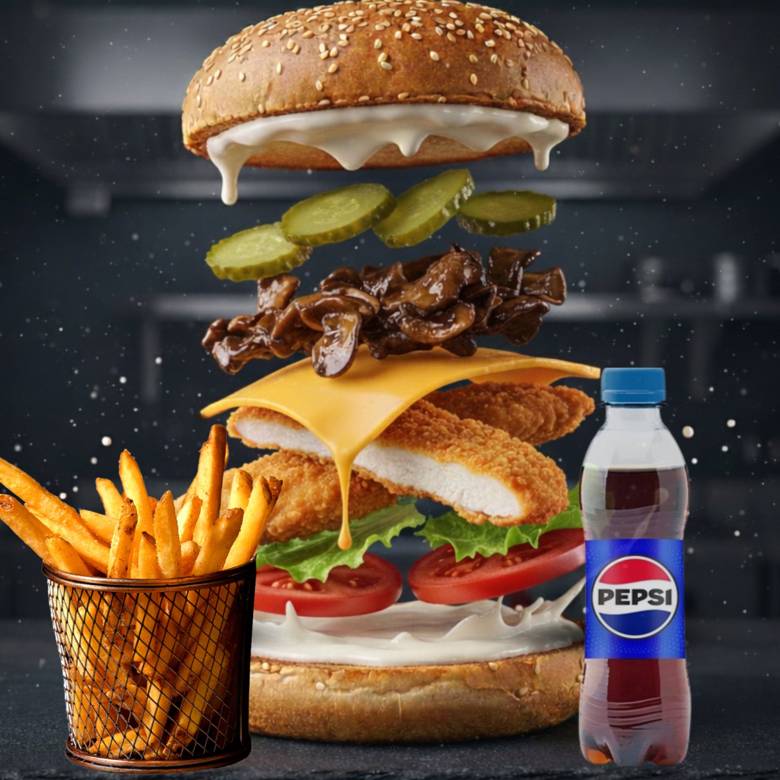 Truffle Tavuk Burger, Patates Kızartması, İçecek (250 ml)