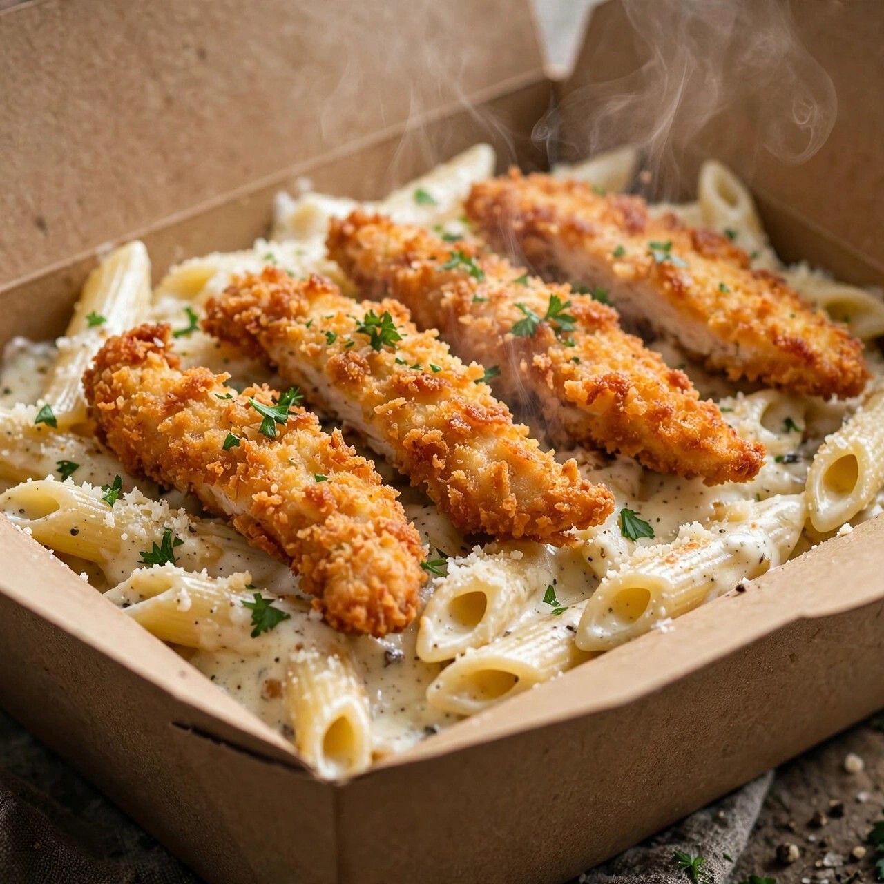 Çıtır Tavuklu Kremalı Penne