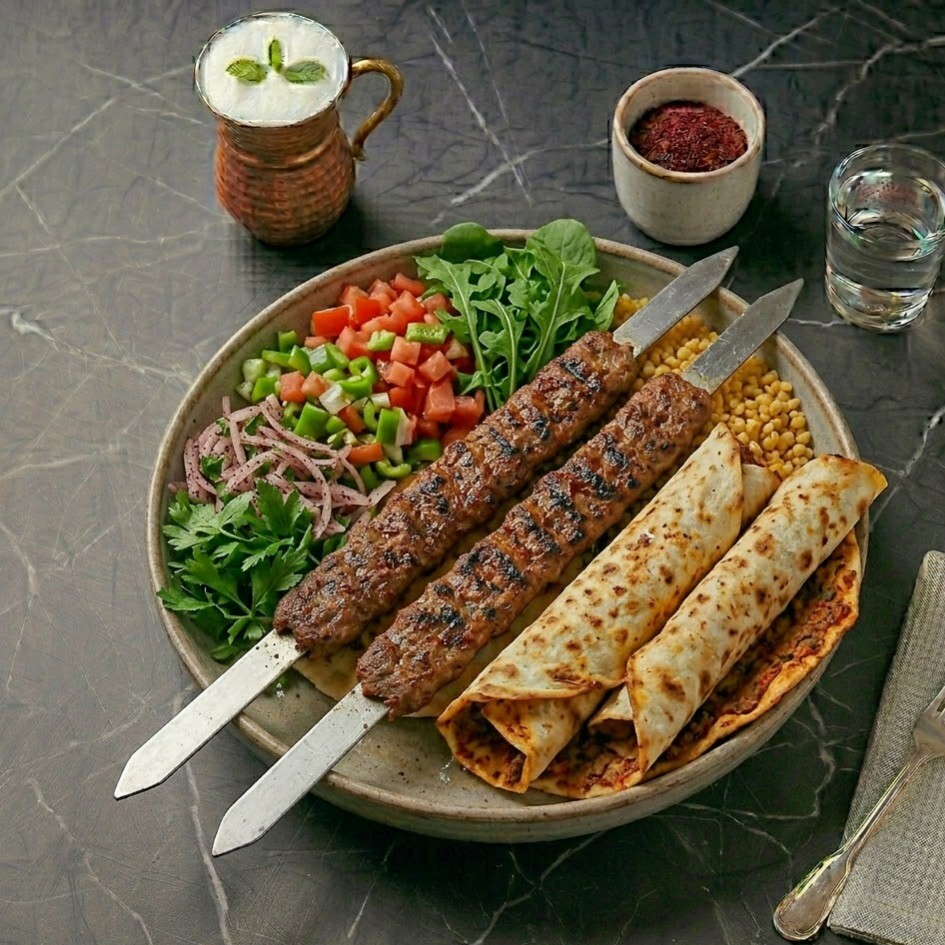 2 Şiş Köfte Acılı+2 Lahmacun Dürüm+Ayran