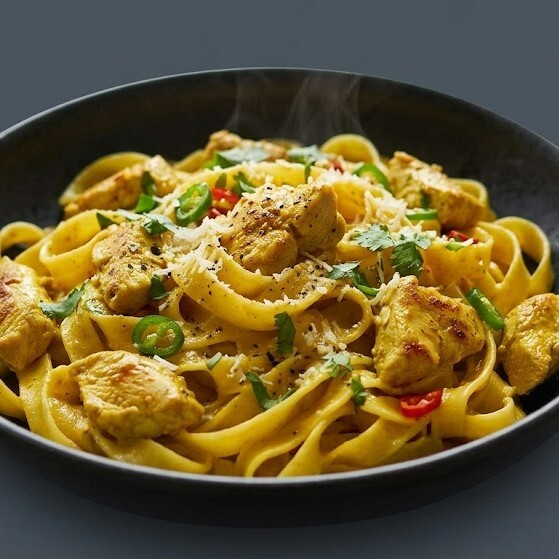 Köri Soslu Tavuklu Fettuccine