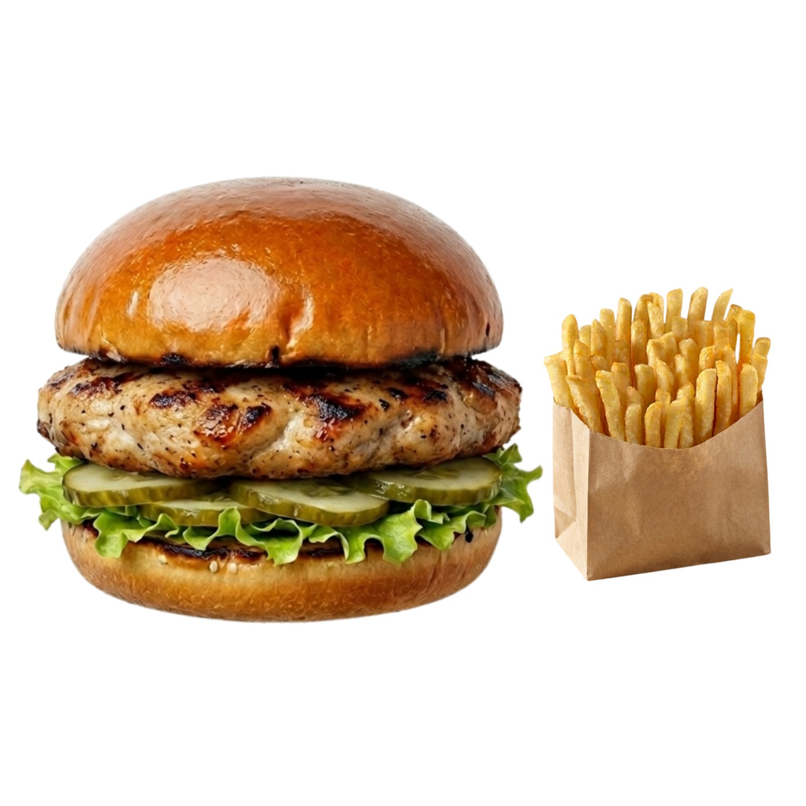 Chicken Filled Burger+Patates Kızartması