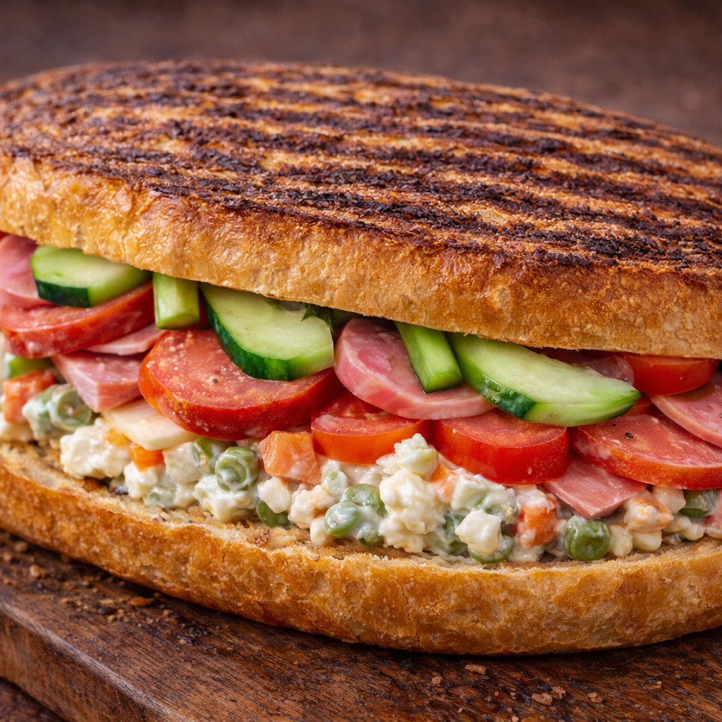 Yumurtalı Ekmeğe Amerikan Salatalı Sandviç