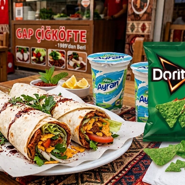 2 Doritoslu Çiğ Köfte Dürüm + Ayran