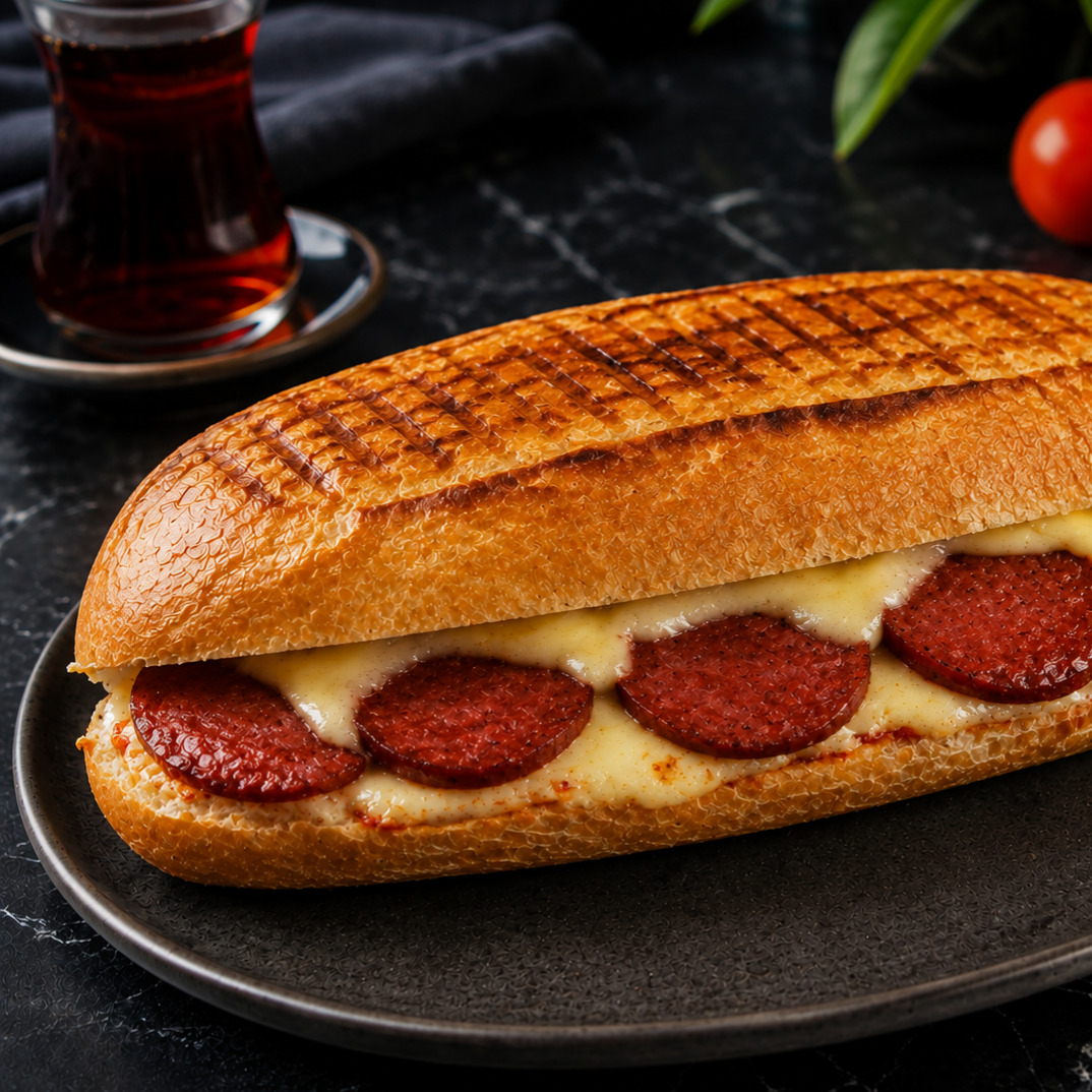 Yarım Ekmek Sucuk Kaşarlı Tost