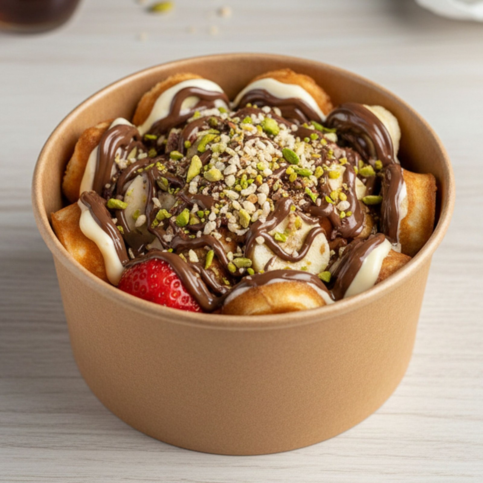 Antep Fıstık Soslu Kova Waffle