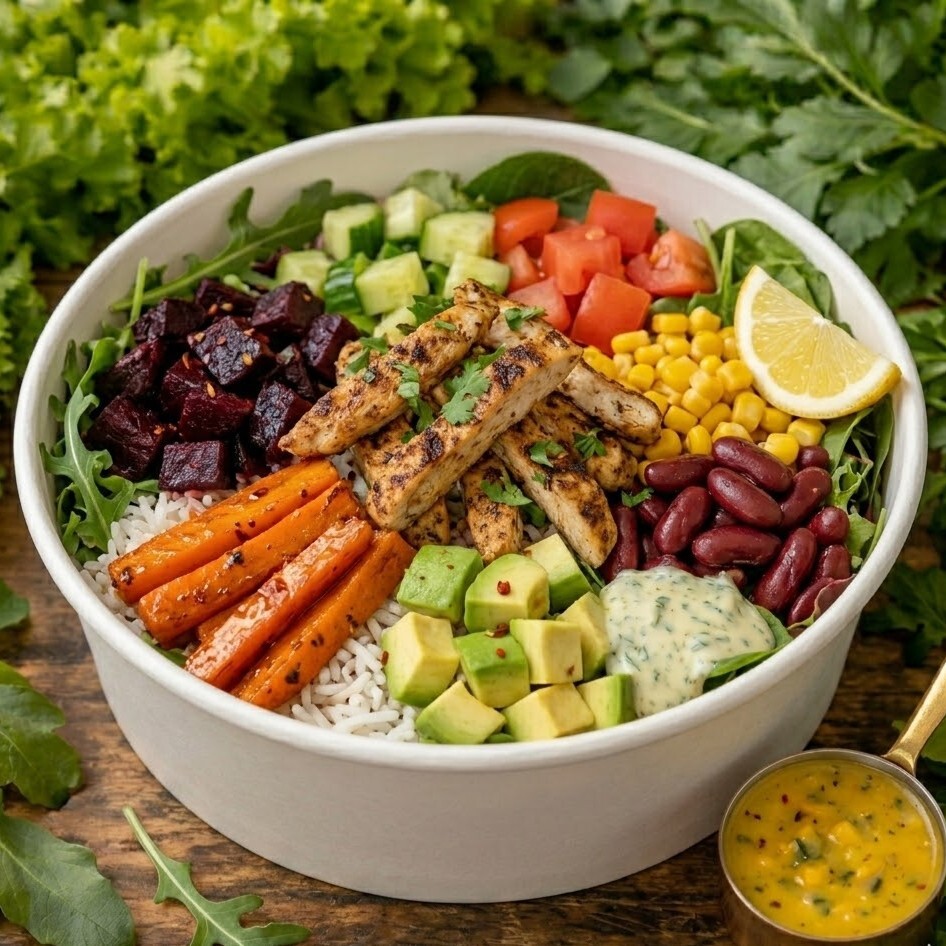 Tavuk & Mexican Fasulye Küp Avakadolu Sebze Bowl