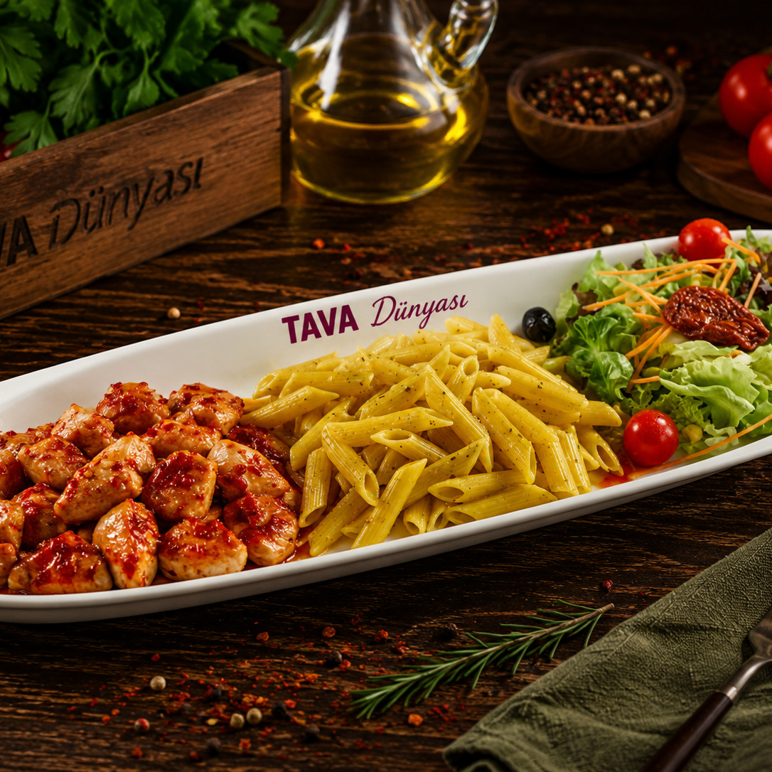 Chili Soslu Tavuk + Kremalı Penne + Akdeniz Salata